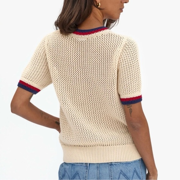 VGUC Clare V Luc Tee Medium. Cream knit w red and navy detail. Fits size 6/8 - Picture 3 of 7